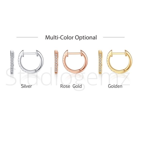 𝅺NEW 14k Gold/Silver/Rose Gold Plated CZ Hoop Earrings - Picture 2 of 14